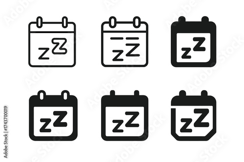 Sleep Productivity Logos. Sleep and productivity. Set Logo of Sleep and productivity: Calendar with sleep block. harmonious logo variations of the same