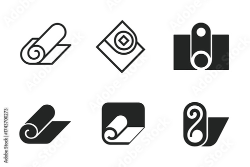 Relaxation Logo Variations. Planning a relaxing evening routine to unwind. Set Logo of Planning a relaxing evening routine to unwind: Yoga mat. harmonious logo