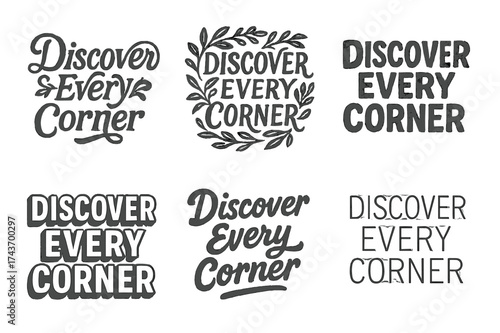Creative Lettering Grid. Discover Every Corner. Set lettering. harmonious lettering variations of the same emblematic concept, each with different artistic