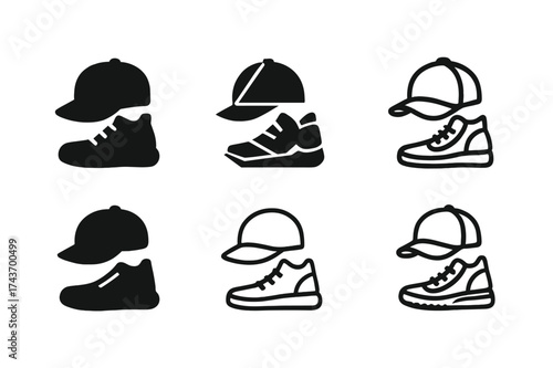 Dance Logo Variations. Dance for children and youth. Set Logo of Dance for children and youth: Hip-hop cap and sneaker. harmonious logo variations of the same