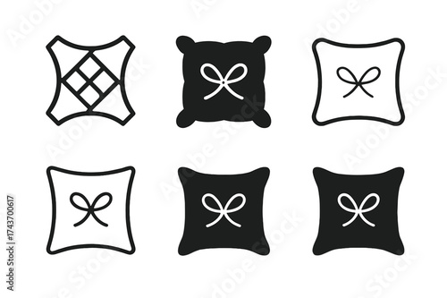 Budget Home Decor Logos. Home decor on a budget. Set Logo of Home decor on a budget: DIY throw pillow. harmonious logo variations of the same emblematic