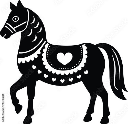 Carousel Horse Decorated with Heart Motifs Vector Silhouette