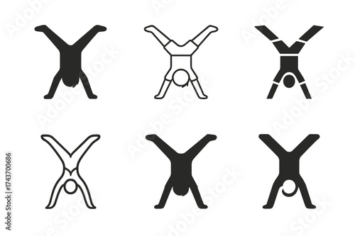 Gymnastics Logo Variations. Children playing sports or engaging in physical activities. Set Logo of gymnastics: child doing cartwheel or handstand. harmonious