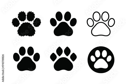 Fuzzy Slippers Logo Variations. Fuzzy Slippers. Set Logo of Fuzzy Slippers: paw print. harmonious logo variations of the same emblematic concept, each with