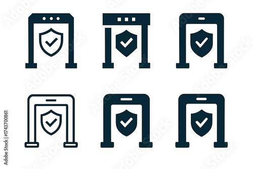 Safety Logos Grid. Safety in schools and educational institutions. Set Logo of Safety in schools and educational institutions: Metal detector arch. harmonious