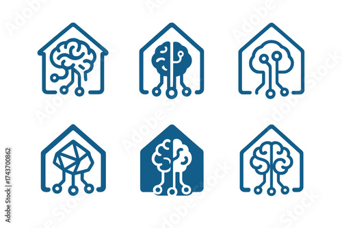 Quantum Tech Logos. Quantum computing in everyday technology. Set Logo of Quantum computing in everyday technology: Quantum-powered AI assistant. harmonious