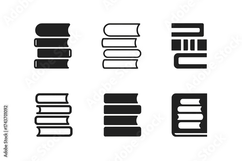 Creative Book Stack Logos. Literature and writing sections for creative minds. Set Logo of library stack: vertical pile of books. harmonious logo variations of
