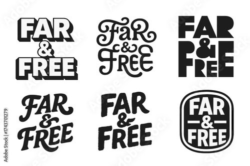 Diverse Typographic Expressions. Far & Free. Set lettering. harmonious lettering variations of the same emblematic concept, each with different artistic