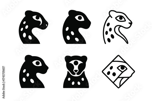Cheetah Logo Variations. Cheetah. Set Logo of Cheetah: eye. harmonious logo variations of the same emblematic concept, each with different artistic