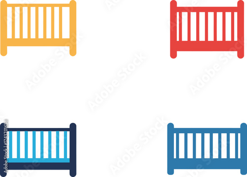Colorful Baby Crib Icons