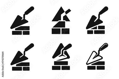 Mortar Trowel Logos. Mortar Trowel. Set Logo of Mortar Trowel: construction site. harmonious logo variations of the same emblematic concept, each