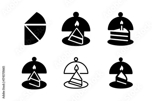 Diverse Cake Logo Designs. Unveiling a Surprise Cake. Set Logo of Surprise Cake: slice reveal. harmonious logo variations of the same emblematic concept, each