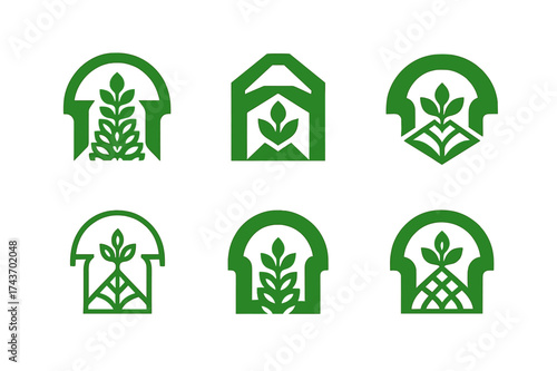 Green Bridges Logos. Green bridges. Set Logo of Green bridges: Bioengineered abutment (living wall supports). harmonious logo variations of the same emblematic