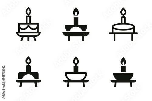 Celebration Logo Variations. Birthday candle wish. Set Logo of Celebration: birthday table setup. harmonious logo variations of the same emblematic concept,