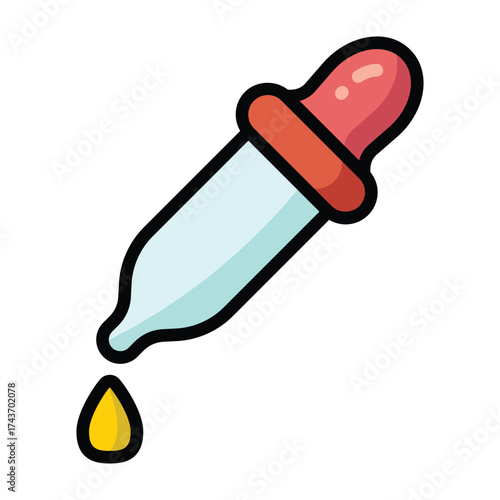 Flat colorful illustration of a dropper with color drop, symbolizing precision, digital art, and design editing. Ideal for creative and UI themes.