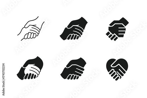 Caregiver Hands Logos. Support for caregivers. Set Logo of helping hands: two hands holding and supporting each other. harmonious logo variations of the same