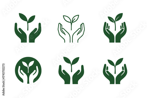 Social Change Logos. Innovative achievements in social change. Set Logo of Innovative achievements in social change: Community garden (hands +