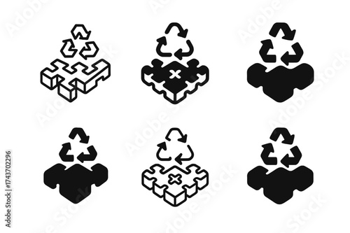 Eco-friendly Shoe Logos. Creating eco-friendly shoes from recycled rubber. Set Logo of Creating eco-friendly shoes from recycled rubber: Modular sole tiles