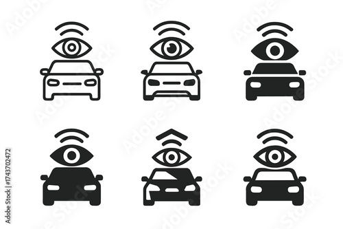 Self-Driving Car Logos. self-driving cars. Set Logo of self-driving cars: Sensor Fusion Module (Eye). harmonious logo variations of the same emblematic