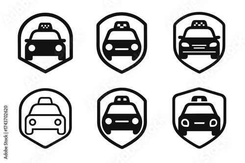 Driverless Taxi Logos. self-driving cars. Set Logo of self-driving cars: Driverless Taxi Badge. harmonious logo variations of the same emblematic concept, each