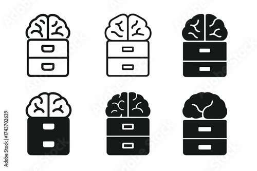 Neuroscience Memory Logos. Neuroscience of memory. Set Logo of Neuroscience of memory: Memory archive / filing cabinet. harmonious logo variations of the same
