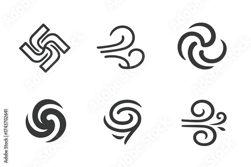 Breathing Exercise Logos. Breathing exercises for stress management. Set Logo of Breathing exercises for stress management: Wind / air swirl. harmonious logo