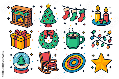Holiday Icons Collection. Tattoo Festival. Colorful isometric vector icons set of tattoo festival: stage, tattoo booth, tattoo artist, tattoo machine, ink