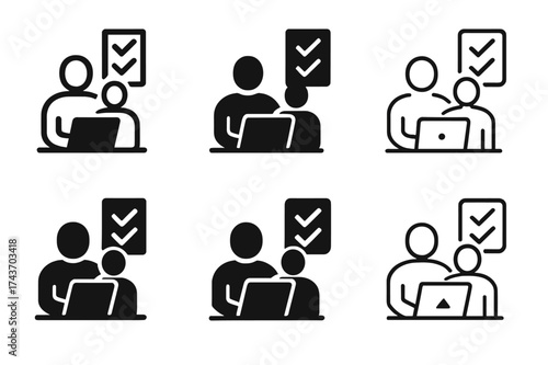 Productivity Emblem Variations. Assisting with tasks. Set Logo of Productivity: collaborative task icon. harmonious logo variations of the same emblematic