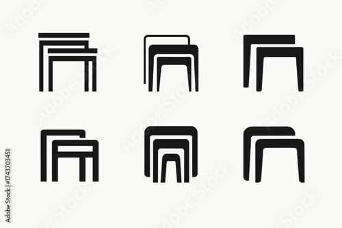 Nesting Tables Logos. Interior design ideas for small spaces. Set Logo of Interior design ideas for small spaces: Nesting Tables. harmonious logo variations of