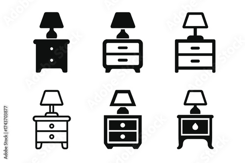 Harmonious Sleep Logos. Healthy sleep habits. Set Logo of Wellness: nightstand with lamp. harmonious logo variations of the same emblematic concept, each with