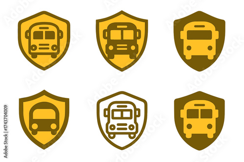 School Safety Logos. Safety in schools and educational institutions. Set Logo of Safety in schools and educational institutions: School bus. harmonious logo