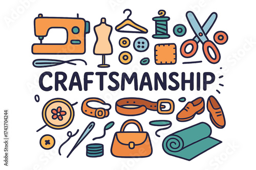 Craftsmanship Doodle Art. Craftsmanship. Hand-drawn doodle illustration of Craftsmanship. sewing machine,