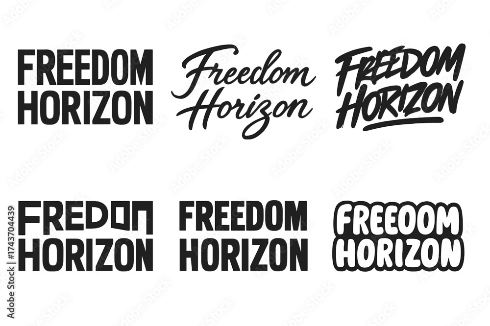 Fototapeta premium Freedom Horizon Variations. Freedom Horizon. Set lettering. harmonious lettering variations of the same emblematic concept (Stencil-inspired urban lettering,