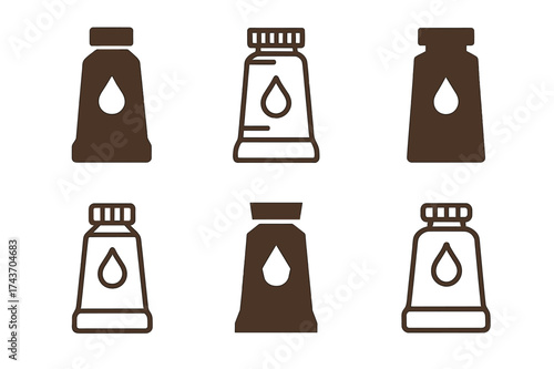 Art Studio Logos. Studio corner with art supplies. Set Logo of Art studio: paint tubes. harmonious logo variations of the same emblematic concept, each with