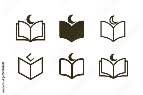 Evening Routine Logos. Planning a relaxing evening routine to unwind. Set Logo of Planning a relaxing evening routine to unwind: Open book. harmonious logo