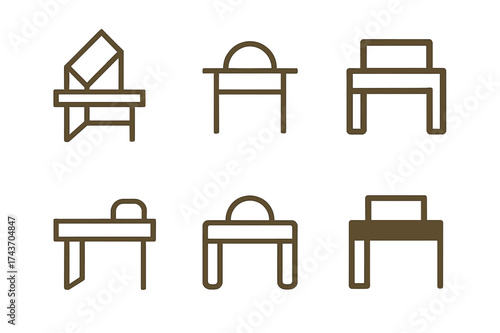Multifunctional Desk Logos. Interior design ideas for small spaces. Set Logo of Interior design ideas for small spaces: Multifunctional Desk. harmonious logo