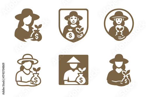 Rural Women Entrepreneurs Logos. Women entrepreneurs in rural areas. Set Logo of Women entrepreneurs in rural areas: Microfinance certificate / seed fund