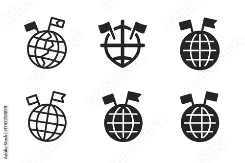 Global Citizenship Icons. Citizenship applications. Set Logo of Citizenship applications: Globe with flag pins. harmonious logo variations of the