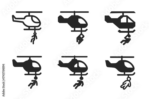 Rescue Helicopter Logos. Helicopters and aircraft involved in rescue operations. Set Logo of Aviation: rescue helicopter icon. harmonious logo variations of