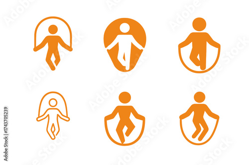Versatile Fitness Logos. Jump rope. Set Logo of Fitness: energetic jump icon. harmonious logo variations of the same emblematic concept, each with different