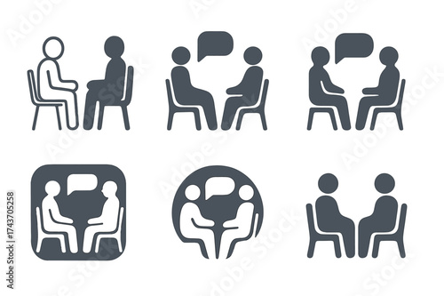 Mental Health Logos. Mental health in the workplace. Set Logo of Mental health in the workplace: Counseling session (two silhouettes in