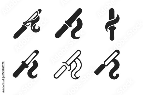 Classic Hairstyle Logos. Classic Hairstyle. Set Logo of Classic Hairstyle: curling iron. harmonious logo variations of the same emblematic concept, each with