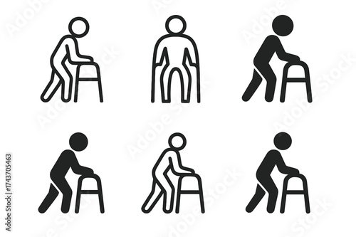 Physical Therapy Logos. Physical Therapy. Set Logo of Physical Therapy: walking aid figure. harmonious logo variations of the same emblematic concept, each