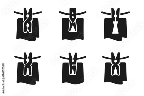 Clothespin Logo Variations. Hanging up clothes immediately after laundry. Set Logo of Hanging up clothes immediately after laundry: Clothespin. harmonious logo