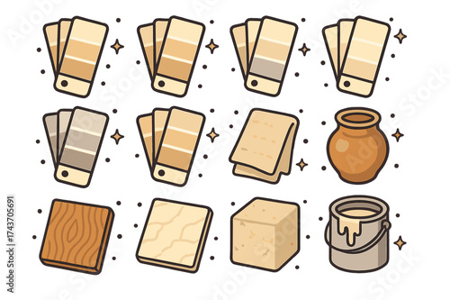 Neutral Icon Palette. Neutral Palette. Colorful isometric vector icons set of Neutral Palette: beige swatch, cream swatch, taupe swatch, ivory swatch, gray