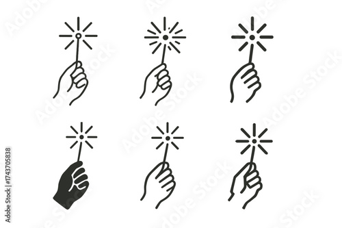 New Year Logo Variations. Having a New Year?s Eve countdown. Set Logo of Having a New Year?s Eve countdown: Sparkler in hand. harmonious logo variations of the