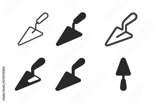 Varied Trowel Logos. Mortar Trowel. Set Logo of Mortar Trowel: trowel tool. harmonious logo variations of the same emblematic concept, each with different
