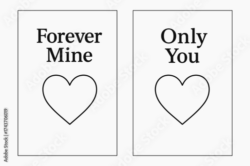 Forever Mine Banners. Forever Mine. Two vertical A6 banners with safe margins, centered composition, no elements touching edges, modern minimal, black and