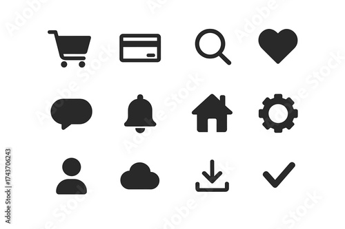 Uniform Icon Set. Equal spacing between icons and equal margins on the edges. Uniform icon size across the set