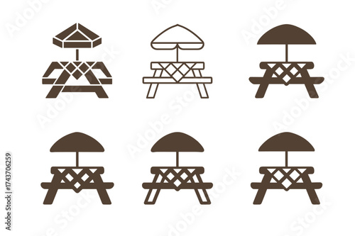 Summer Party Logo Variations. Outdoor summer holiday party decor. Set Logo of Outdoor summer holiday party decor: Picnic table with tablecloth. harmonious logo